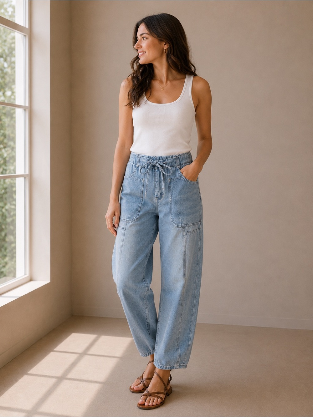 Light Wash Women's Drawstring Utility Jeans